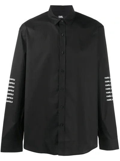 Karl Lagerfeld Logo-print Buttoned Shirt In Black