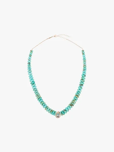 Jacquie Aiche 14k Rose Gold Turquoise Aquamarine Diamond Necklace In Green