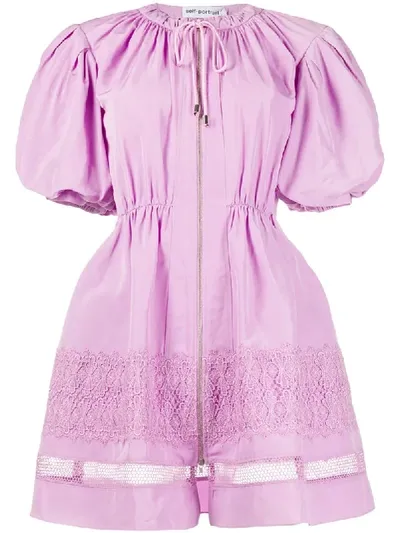 Self-portrait Puff Sleeve Lace Trim Mini Dress In Pink