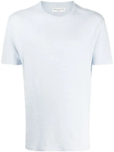 Officine Generale Linen Crewneck T-shirt In Blue