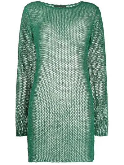 Alanui Sheer Knitted Dress In Green