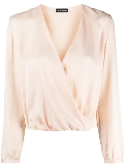 Emporio Armani Wrap Front Silk Blouse In Neutrals