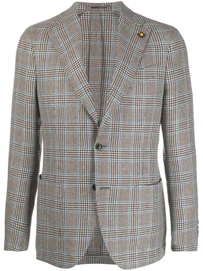 Lardini Checked Fine Knit Blazer In Brown