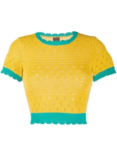 Pinko Knitted Crew Neck Top In Yellow