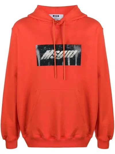 Msgm Printed Hoodie In Orange