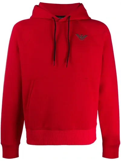 Emporio Armani Logo Patch Hoodie In Red