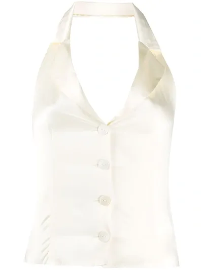 L'autre Chose Satin Halterneck Blouse In Neutrals