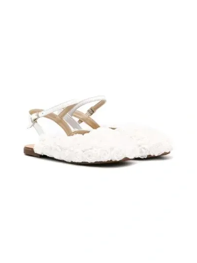 Babywalker Kids' Floral-embellished Slingback Flats In White