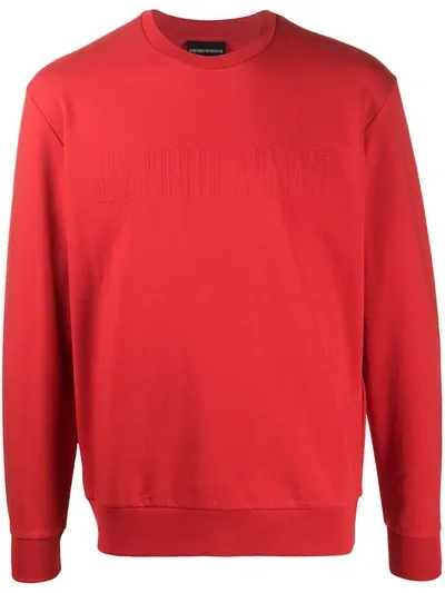 Emporio Armani Logo Printed Crew Neck Sweatshirt In Red