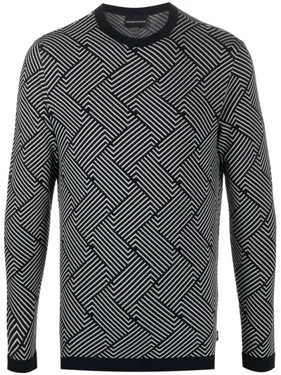 Emporio Armani Contrast Striped Jumper In Blue