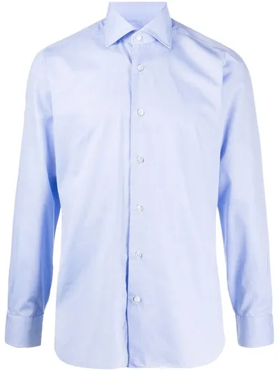 Barba Long-sleeved Cotton Shirt In Blue