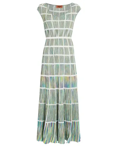 Missoni Knit Window Pane Midi Dress In Green-lt