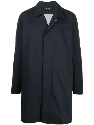 Z Zegna Concealed Front Coat In Blue