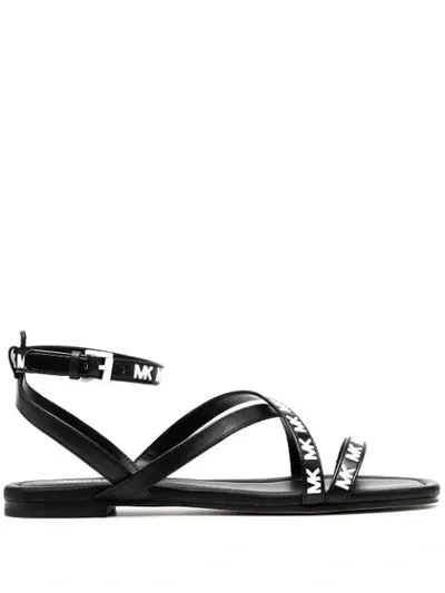 Michael Michael Kors Buckled Logo Sandals In Black