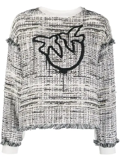 Pinko Logo Tweed Sweatshirt In White