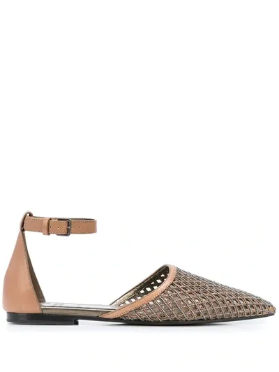 Brunello Cucinelli Embellished Net Sandals In Brown