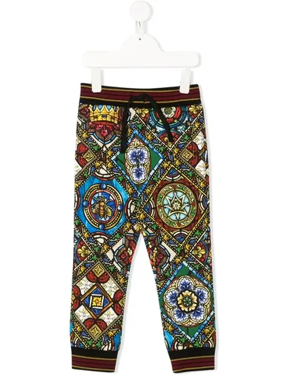 Dolce & Gabbana Kids' Glass Window Print Jogging Pants In Red