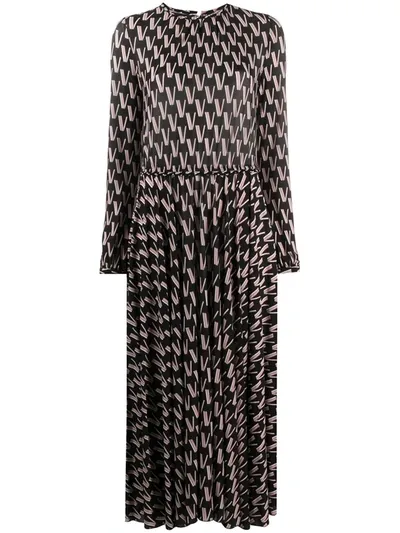 Valentino All-over Logo-print Dress In Black