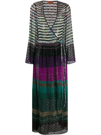 Missoni Striped Knit Wrap Dress In Black