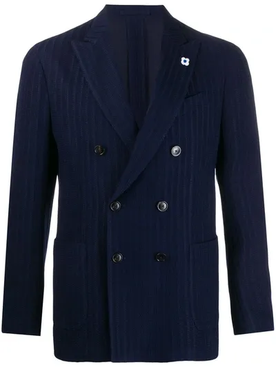 Lardini Double Breasted Striped Blazer In Blue