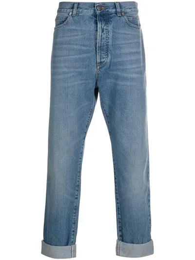 Balmain Turn Up Hem Straight Jeans In Blue