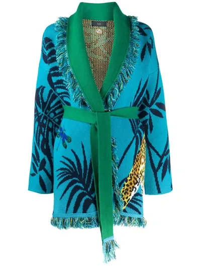 Alanui Jaguar Jacquard Cardigan In Blue,yellow,green