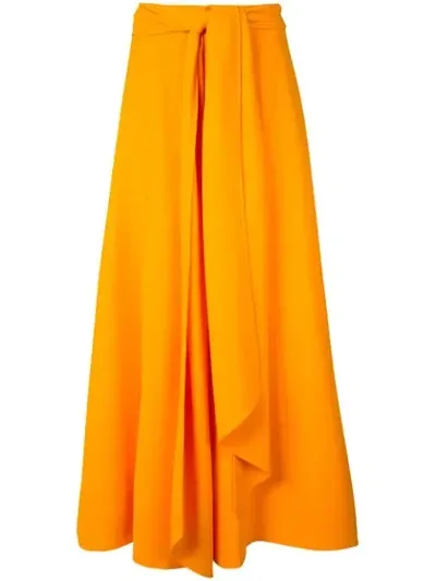 Carolina Herrera Crepe Palazzo Pants W/ Slit In Orange