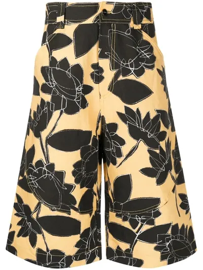 Jacquemus Terraio Floral-print Cotton-blend Shorts In Yellow