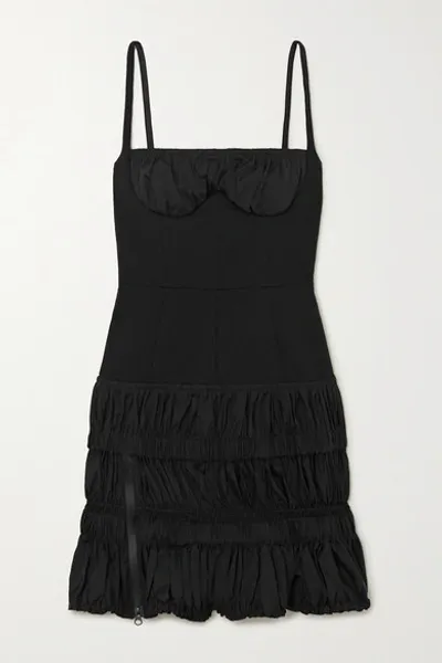 Mugler Gathered Wool-blend Mini Dress In Black