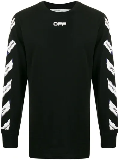 Off-white Airport Tape Print L/s Jersey T-shirt In Black