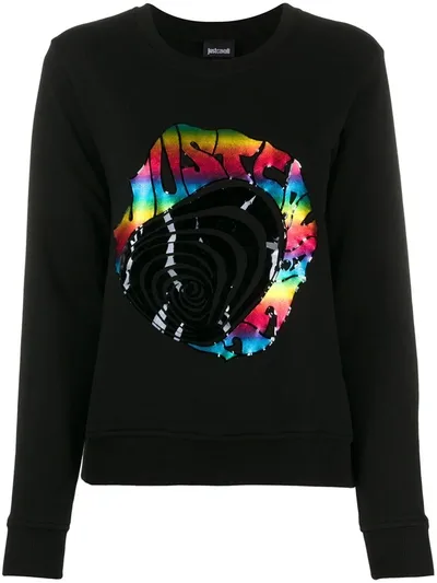 Just Cavalli Metallic Printed French Cotton-terry Sweatshirt In Black