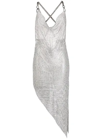 Giuseppe Di Morabito Rhinestone Mesh Asymmetrical Dress In Silver