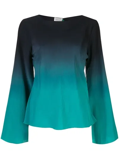 Rixo London Ombré Bell Sleeve Blouse In Green