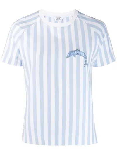 Thom Browne Dolphin Motif Striped T-shirt In Blue