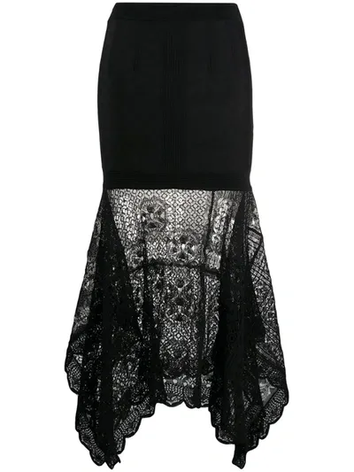 Alexander Mcqueen Black Patchwork Lace Knit Skirt