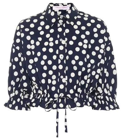 Carolina Herrera Women's Cropped Ruffle-trim Button-down Shirt In Navy