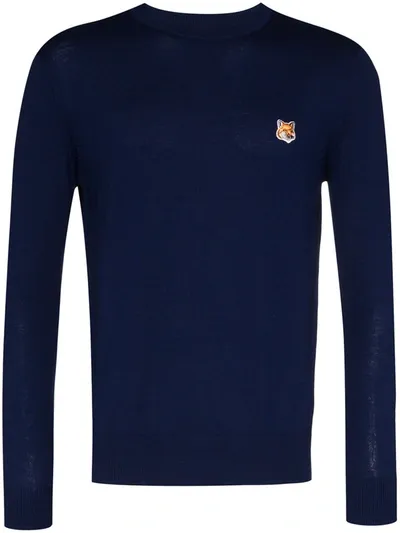 Maison Kitsuné Fox Patch Merino Wool Sweater In Blue