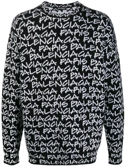 Balenciaga Black Logo-intarsia Cotton-blend Jumper