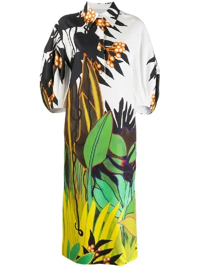 Valentino Puff-sleeve Jungle-print Cotton Shirt Dress In White