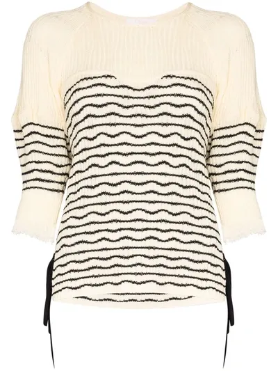 Chloé Tie Side Striped Knit Sweater In Neutrals