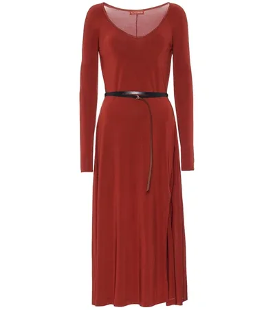 Altuzarra Phoebe Belted Satin-jersey Midi Dress In Brown