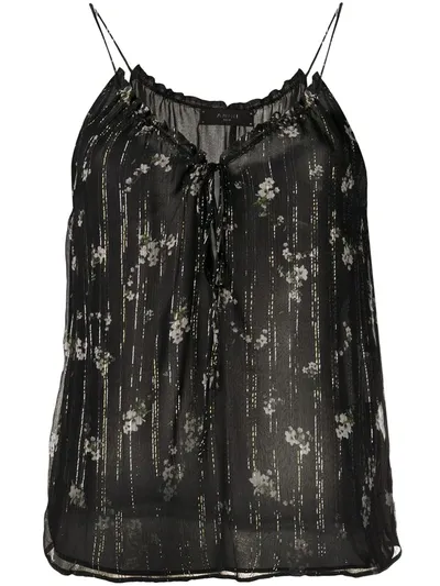 Amiri Floral V-neck Slip Top In Black