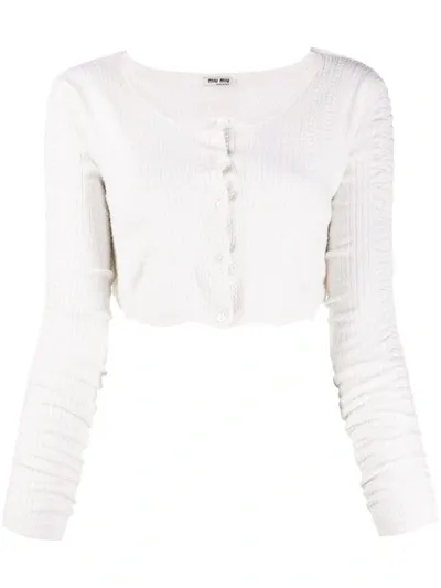 Miu Miu Cropped Knitted Cardigan In White