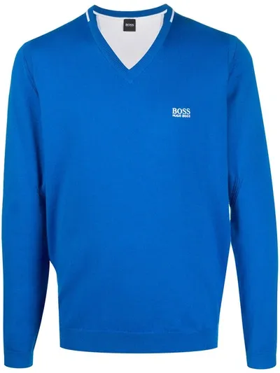 Hugo Boss V-neck Jumper In Blue