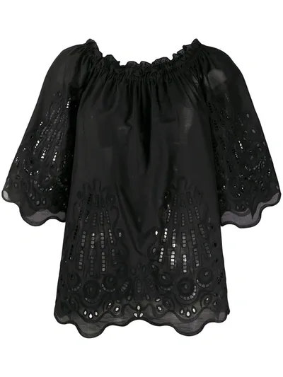 Alberta Ferretti Broderie Anglaise Top In Black