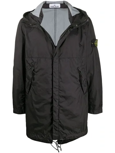 Stone Island Zip Up Logo Patch Rain Jacket In Black