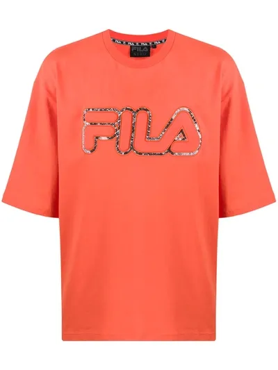 Fila Embroidered Logo T-shirt In Orange