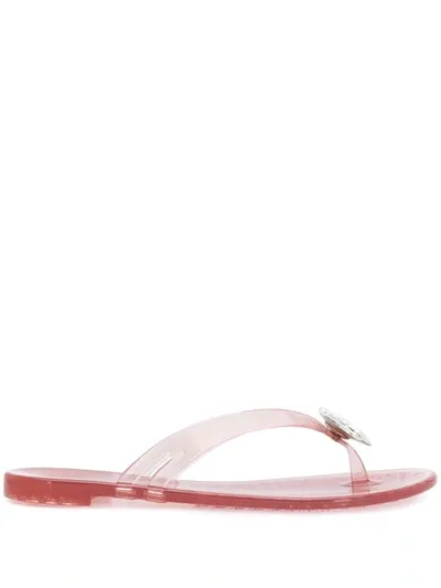 Casadei Transparent Flip Flop In Pink With Jeweled Heart