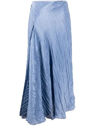 Vince Draped Crinkled-satin Midi Skirt In Blue