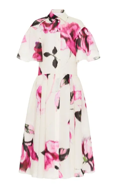 Carolina Herrera Pleated Floral-print Silk-organza Midi Dress